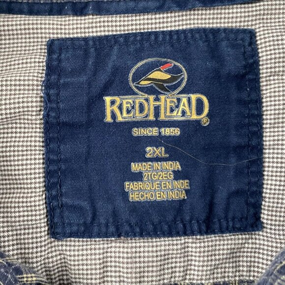 Redhead Mens Shirt 2XL Short Sleeve Plaid Button-Down Blue & White Cotton Casual - Picture 6 of 8